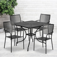 Flash Furniture CO-35SQ-02CHR4-BK-GG 35.5'' Square Black Indoor-Outdoor Steel Patio Table Set with 4 Square Back Chairs 